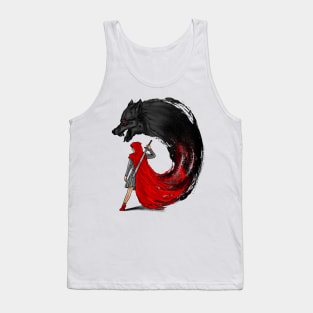 Shadows of the Woods: Little Red Riding Hood and the Sinister Wolf's Haunting Encounter Tank Top